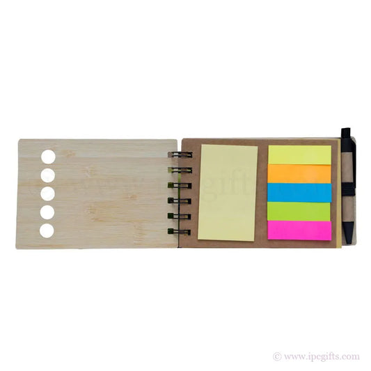 Cute Bamboo Notepad with Sticky Notes and Pen