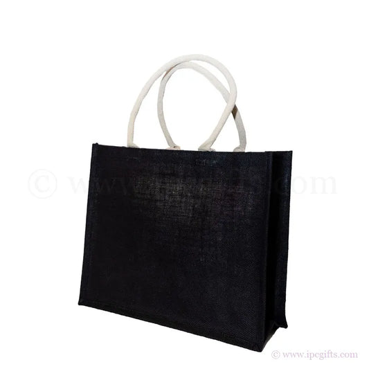 Black Jute Bag with White handle