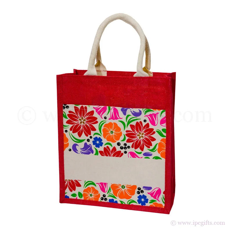 JUTE BAG - Flower Colorful Pattern