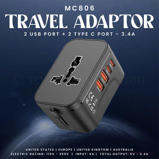 Universal Travel Adaptor – Worldwide Compatibility (Black)