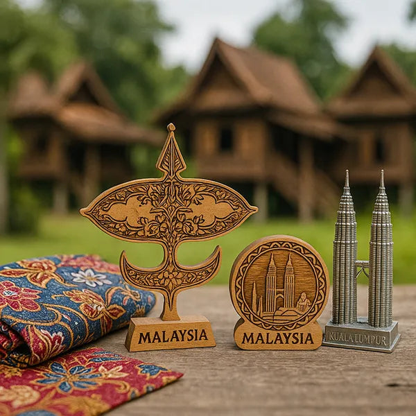 malaysia souvenirs - with kampung house background