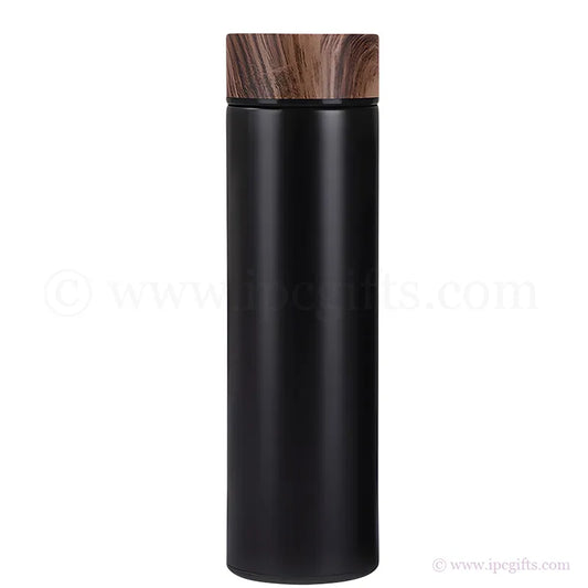 Thermos Flask with Wooden Cover-Sustainable Double Wall Thermos Bottle for Coffee, Tea & Gym