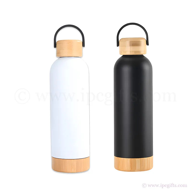 Eco Bamboo Thermos Flask 500ml With Bamboo Base-Leakproof Travel Bottle for Coffee, Tea & Water Hiking & Gym