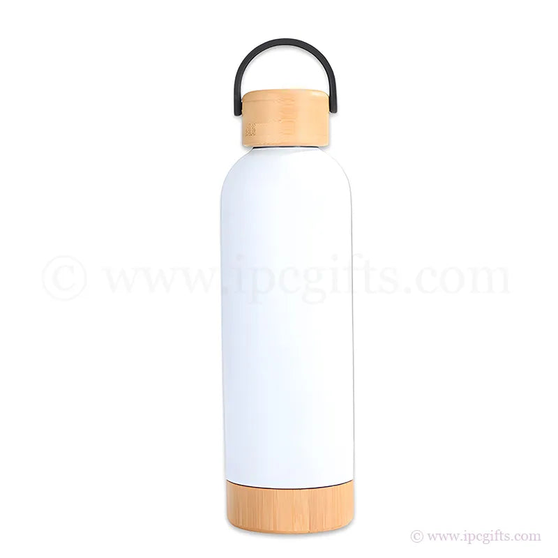 Eco Bamboo Thermos Flask 500ml With Bamboo Base-Leakproof Travel Bottle for Coffee, Tea & Water Hiking & Gym