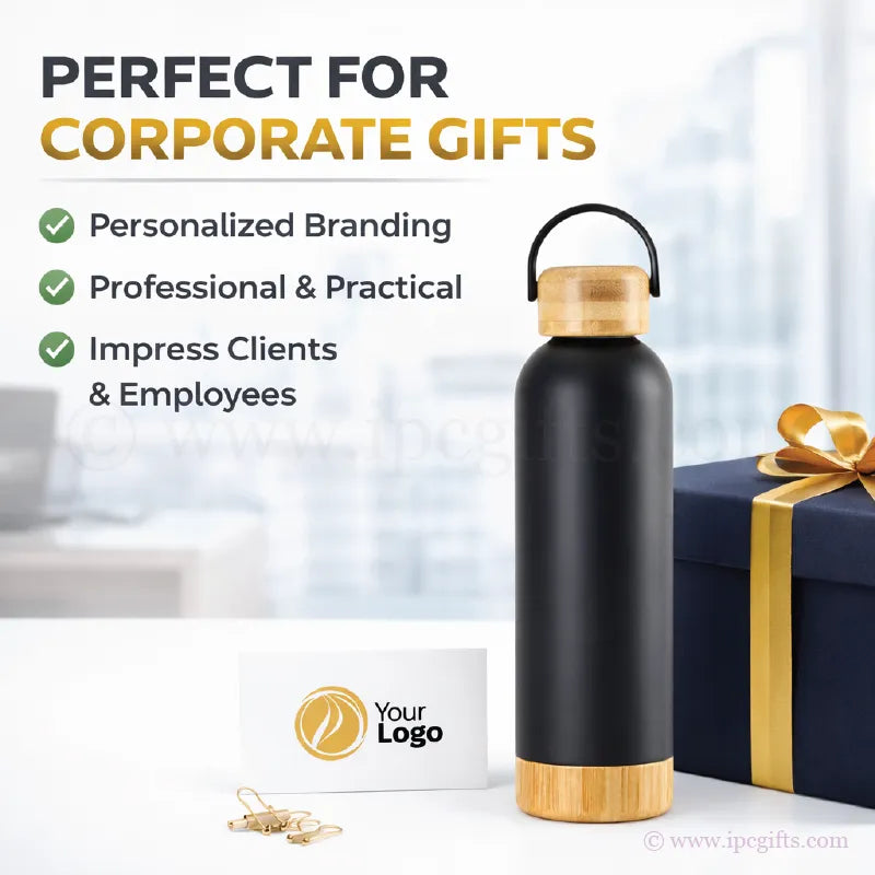 Eco Bamboo Thermos Flask 500ml With Bamboo Base-Leakproof Travel Bottle for Coffee, Tea & Water Hiking & Gym
