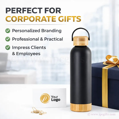 Eco Bamboo Thermos Flask 500ml With Bamboo Base-Leakproof Travel Bottle for Coffee, Tea & Water Hiking & Gym