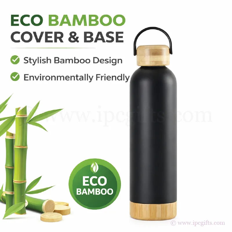 Eco Bamboo Thermos Flask 500ml With Bamboo Base-Leakproof Travel Bottle for Coffee, Tea & Water Hiking & Gym