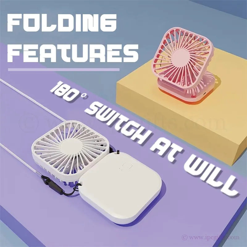 F10 Foldable Portable Mini Fan 3 Speed With Rope-Adjustable Angle USB Fan for Baby Stroller, Desk & Treadmill