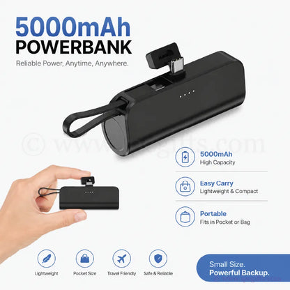 Portable Mini Powerbank 5000mAh With 2 Ways Type-C
