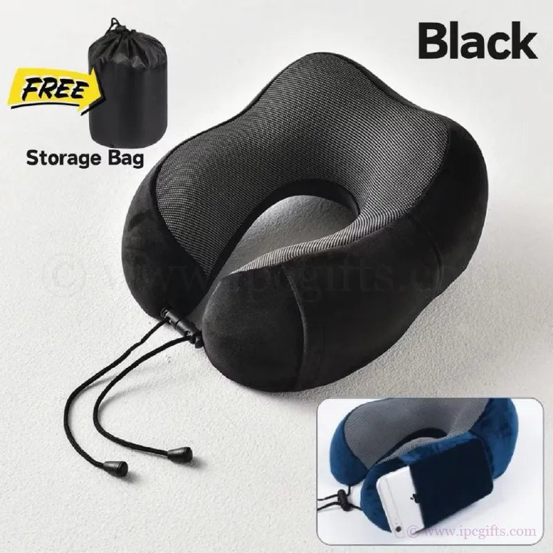 Memory Foam Travel Pillow Ergonomic – Portable Neck Support Pillow for Flight, Car & Long Journey