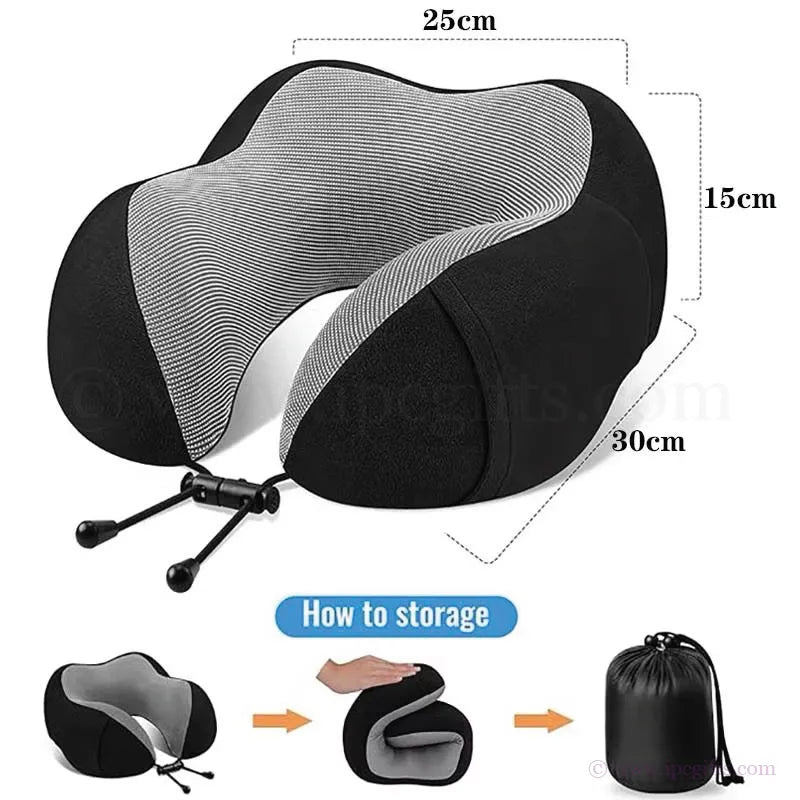 Memory Foam Travel Pillow Ergonomic – Portable Neck Support Pillow for Flight, Car & Long Journey